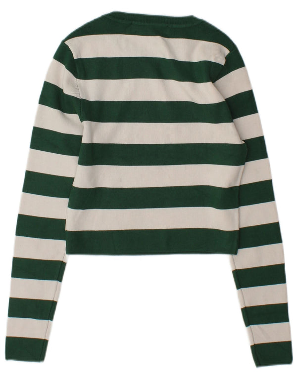 Zara Womens Crop Boat Neck Jumper Sweater UK 12 Medium Grøn Stribet