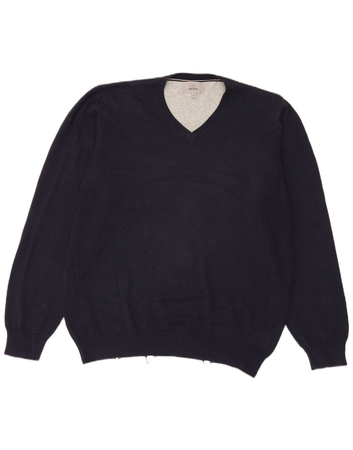 Marks & Spencer Herre V-hals sweater Stor marineblå bomuld