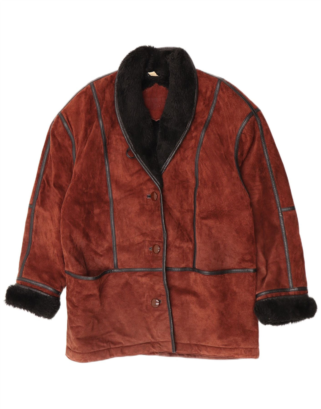 Vintage Dame Loose Fit Shearling Coat UK 12 Medium Brown Colourblock