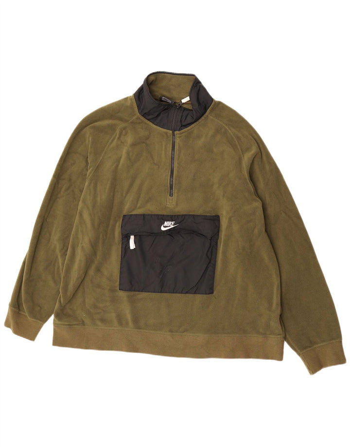 Nike Fleece Jumper med lynlås til mænd 2XL Khaki Colourblock Polyester