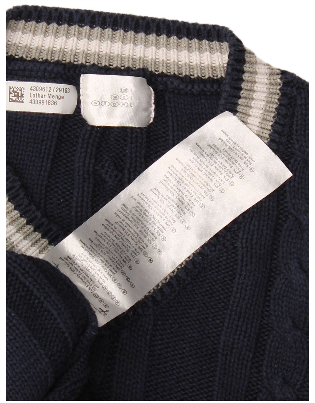 VINTAGE Herre V-hals sweater Stor marineblå bomuld