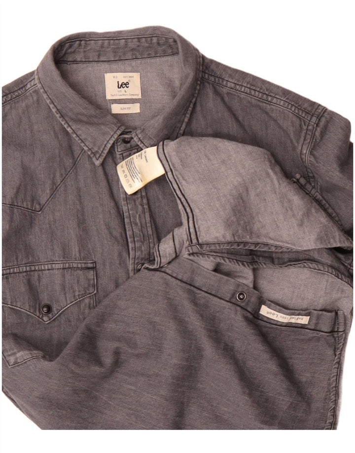 Lee Mens Slim Fit Denim Skjorte Stor Grå Bomuld