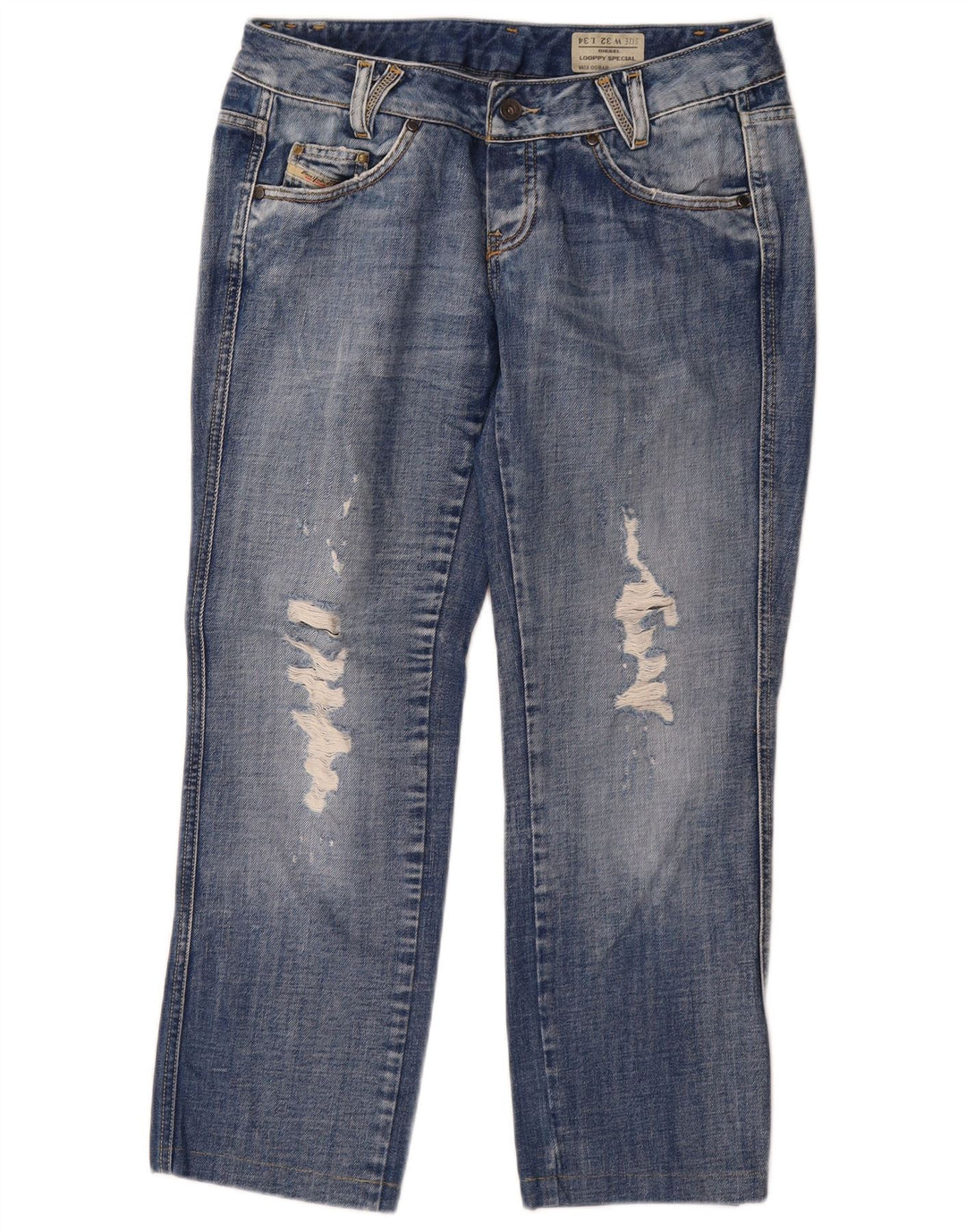 Diesel Dame Looppy Distressed Straight Jeans W32 L26 Blå Bomuld