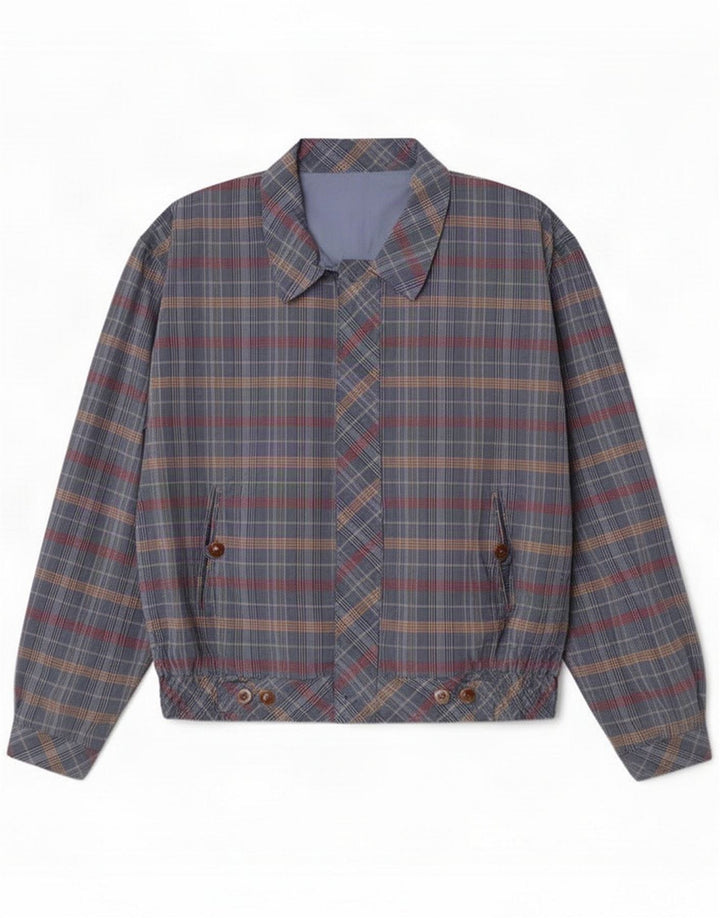 Vintage Bomberjakke til mænd EU 52 XL Blå Plaid Polyester