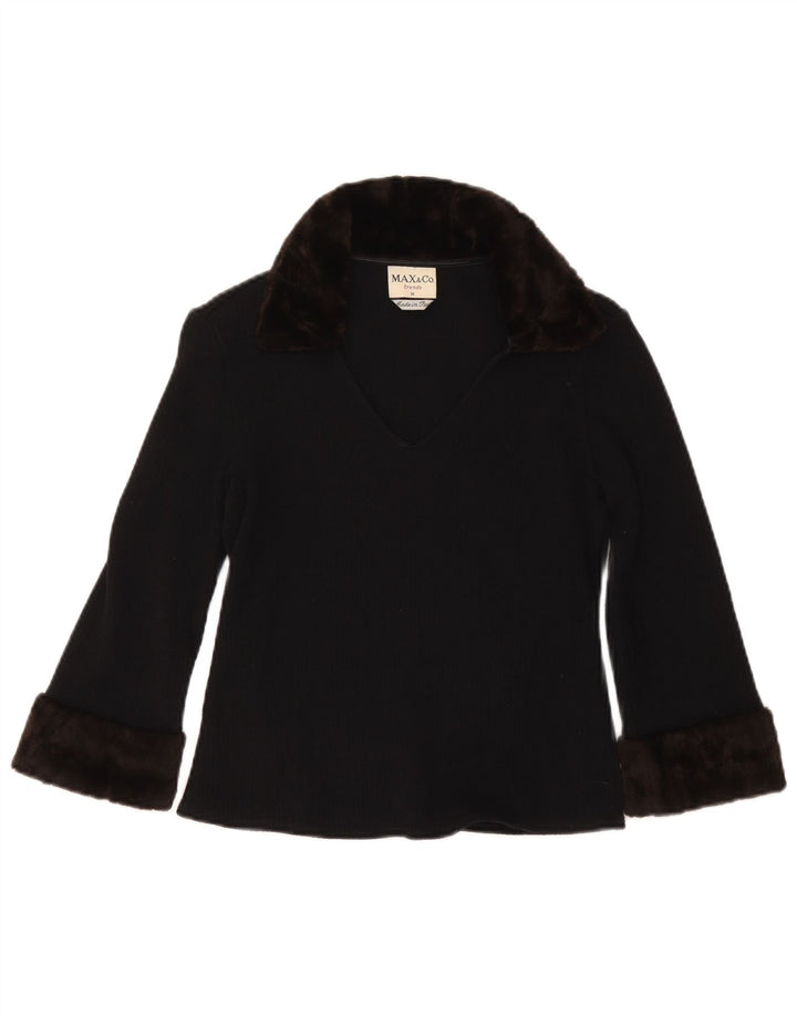 Max & Co. Dame 3/4-ærmet polo-hals sweater UK 12 Medium Navy Blue