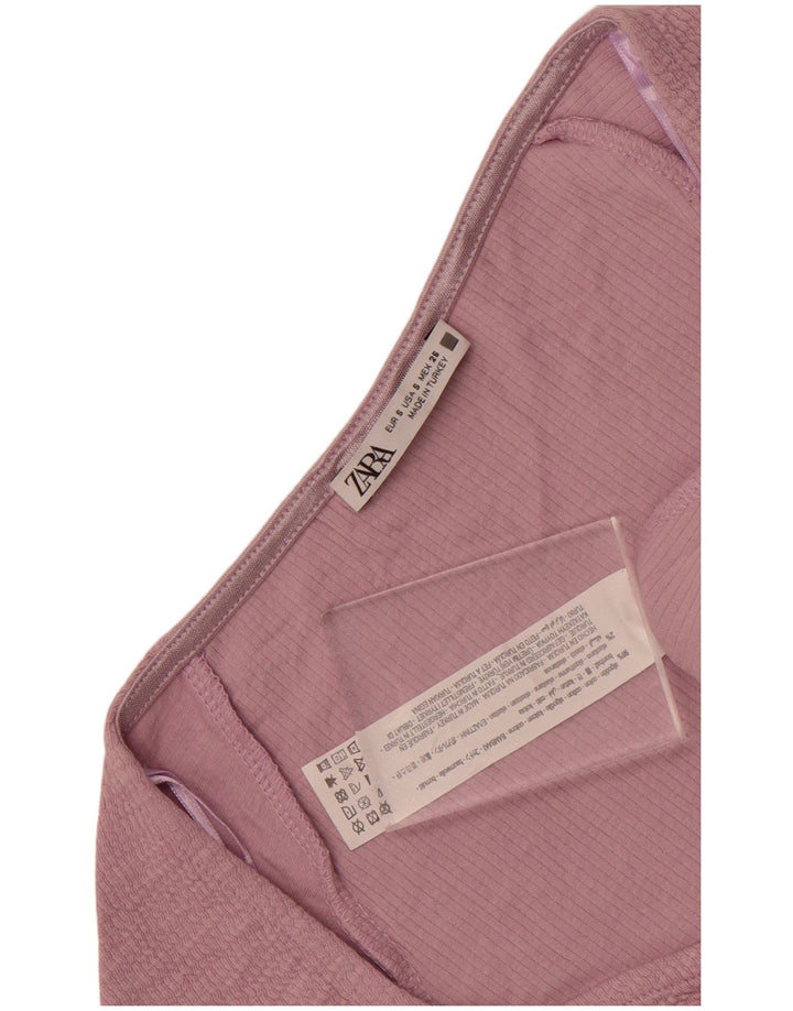 Zara Dame Crop Bluse Top UK 8 Lille Lilla Bomuld