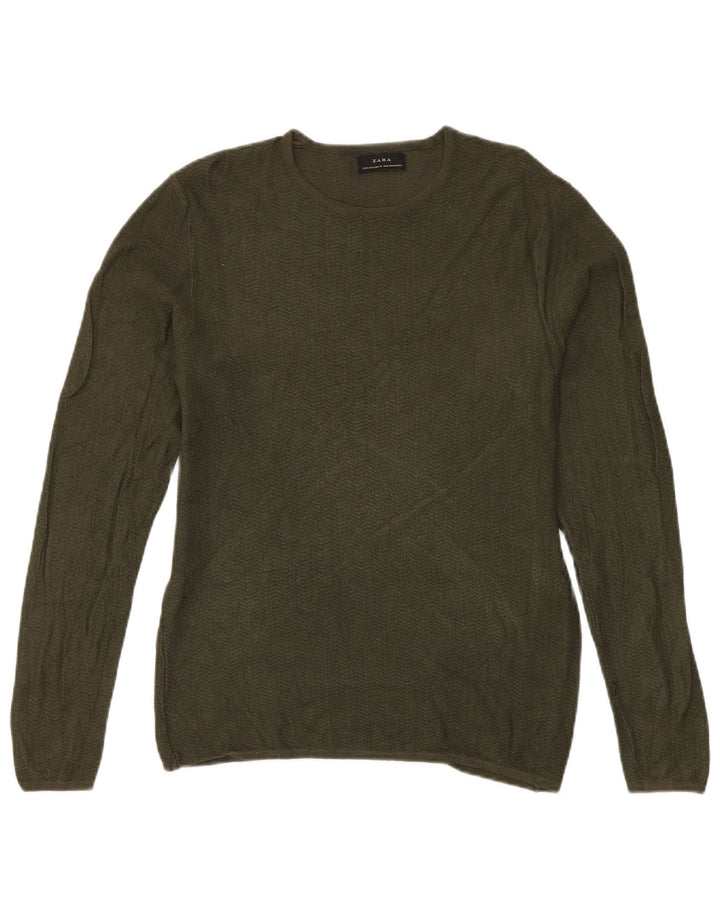 Zara Herre sweater med rund hals, mellemgrøn
