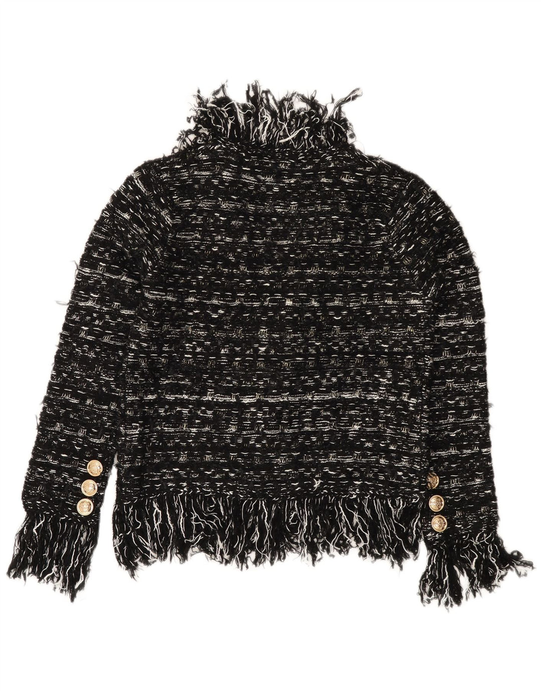 VINTAGE Dame Cardigan Sweater UK 10 Lille sort stribet akryl