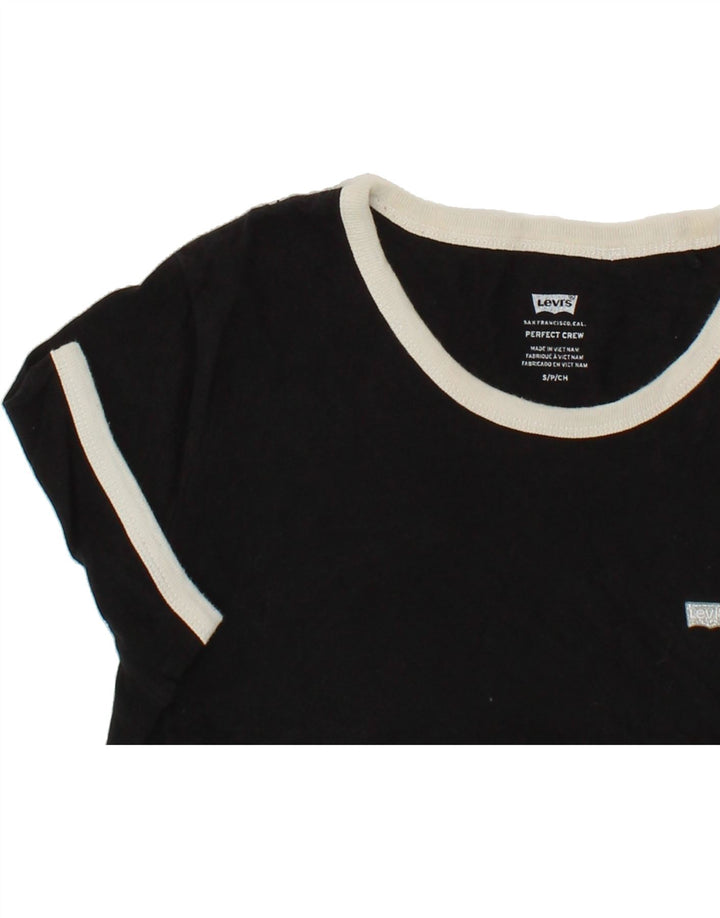 LEVI'S Womens Perfect Crew Graphic T-Shirt Top UK 10 Small Black Vintage Levi's and Second-Hand Levi's from Messina Hembry 