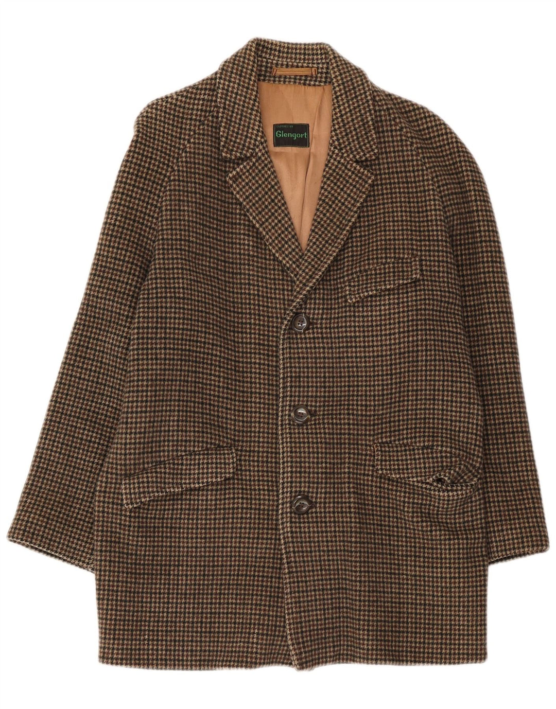 Vintage overfrakke til mænd UK 36 Small Brown Houndstooth