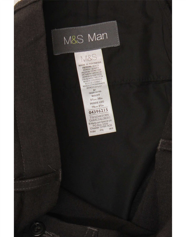 Marks & Spencer Straight Chino-bukser til mænd W36 L31 Grå polyester