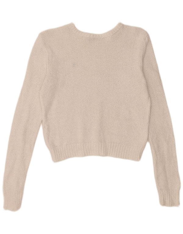 RALPH LAUREN Dame Crop Boat Neck Jumper Sweater UK 12 Medium White