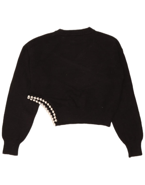 Zara Womens Crop Oversized Crew Neck Jumper Sweater UK 10 Small Black