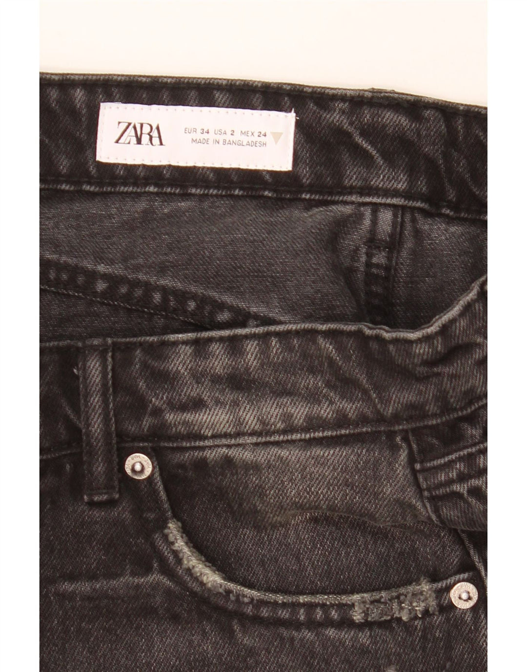 ZARA Dames Distressed Denim Shorts EU 34 2XS W24 Sort