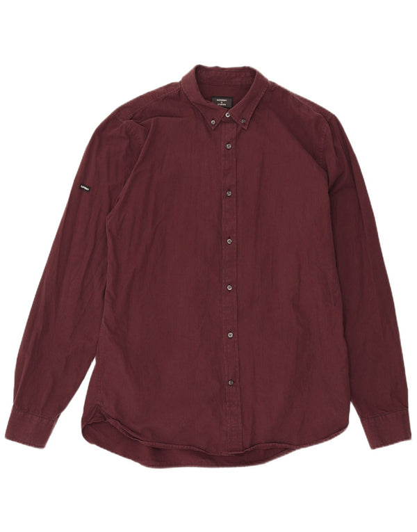 Superdry Herreskjorte XL Burgundy Pinstripe Cotton