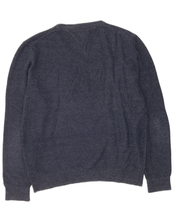 Tommy Hilfiger Mens V-Neck Jumper Sweater Large Navy Blue Flecked Cotton