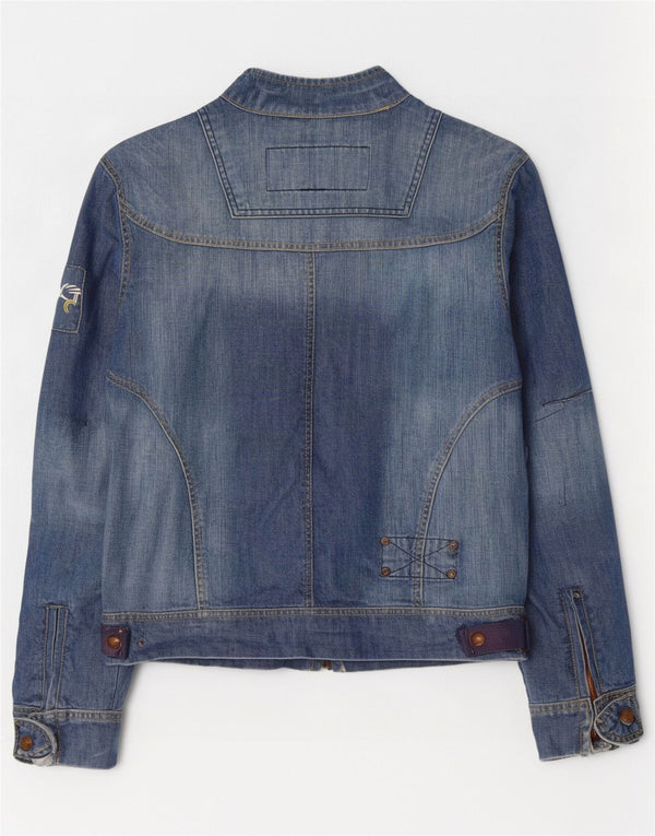 Vintage Herre grafisk denimjakke UK 38 Medium Blue Cotton