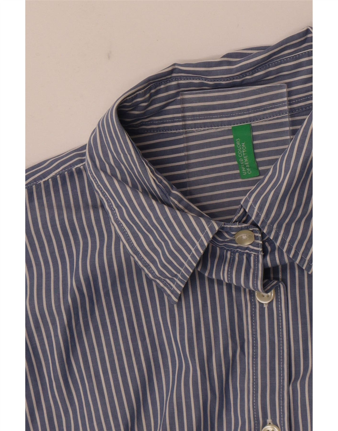 Benetton Dameskjorte UK 14 Medium Blue Pinstripe