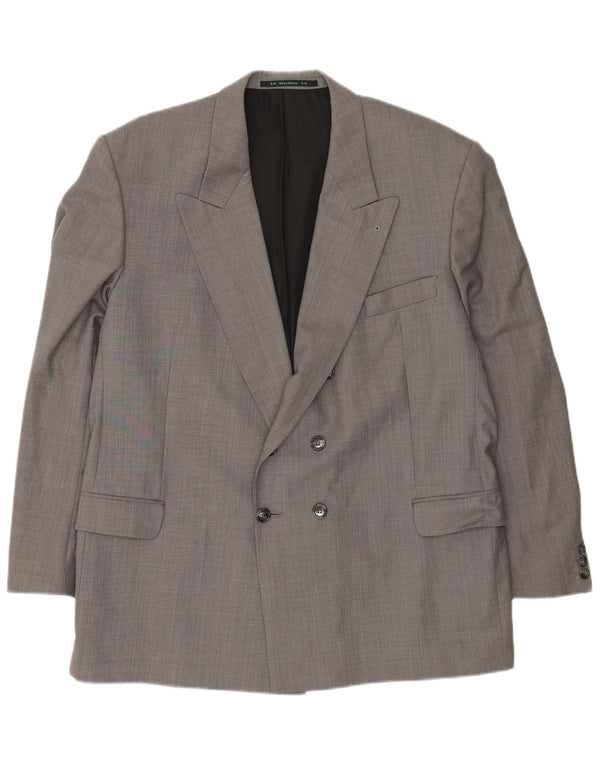 C & A Mens Double Breasted Blazer Jacket IT 54 2XL Grey Polyester