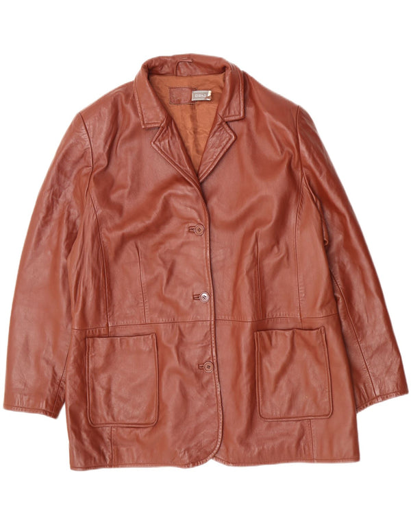 Classics Dame 3-knaps læder blazerjakke UK 26 5XL Brunt læder