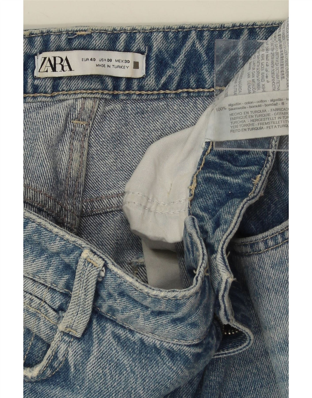 ZARA Womens High Rise Distressed Tapered Jeans EU 40 Medium W30 L28 Blue Vintage Zara and Second-Hand Zara from Messina Hembry 