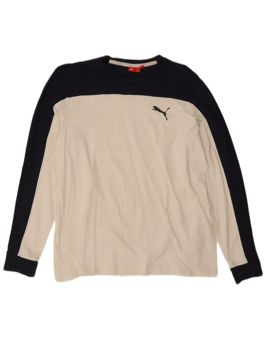 Puma Herre Top Langærmet Large Off White Colourblock Bomuld