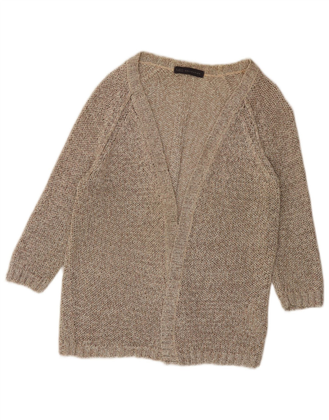 Marks & Spencer Dame 3/4 ærmet åben cardigan sweater UK 8 Small Beige