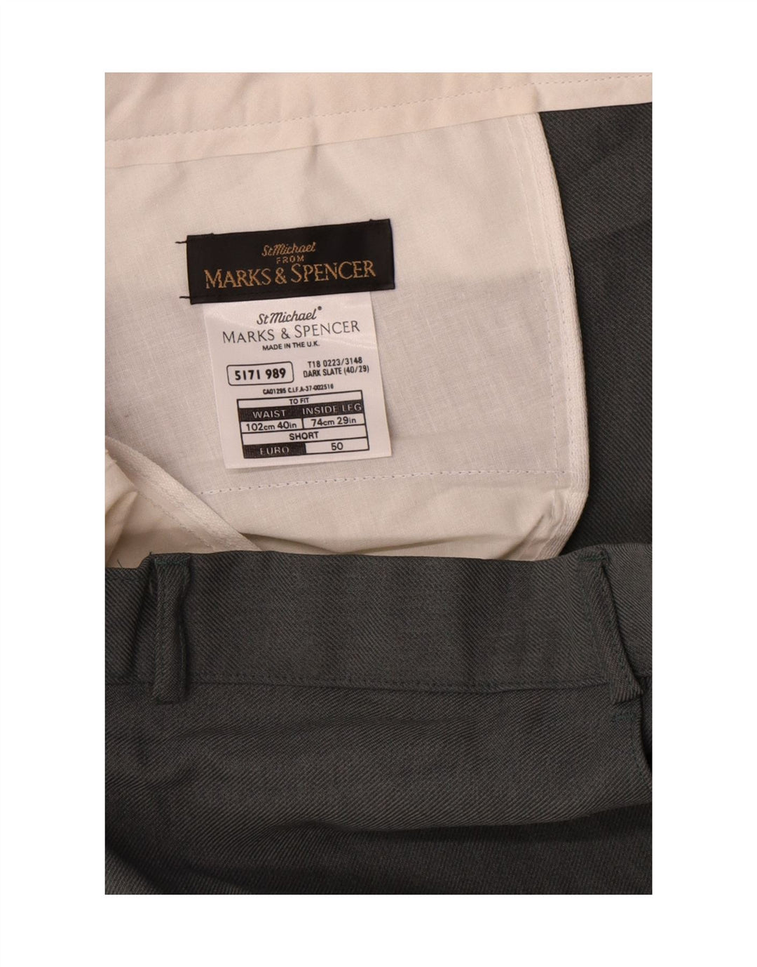 Marks & Spencer Straight Chino-bukser til mænd W40 L29 Grå polyester