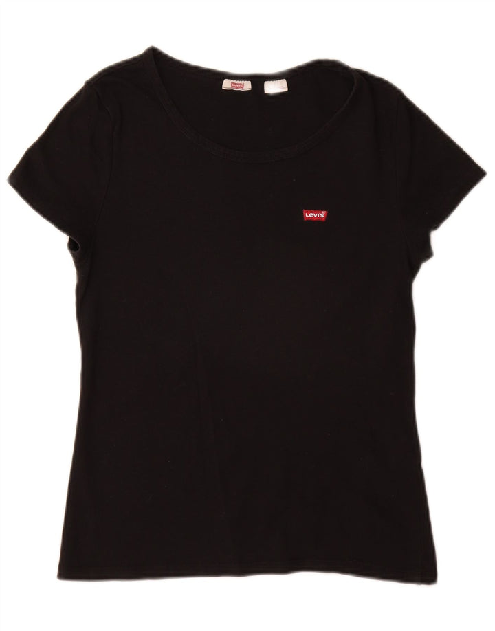 Levi's Dame T-Shirt Top UK 12 Medium Sort Bomuld