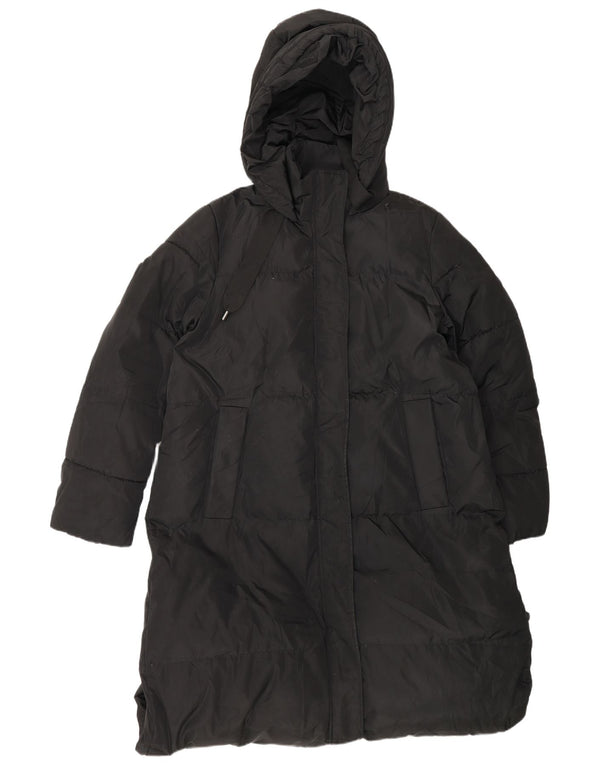 Zara Womens Hooded Padded Coat UK 16 Large Black Polyester
