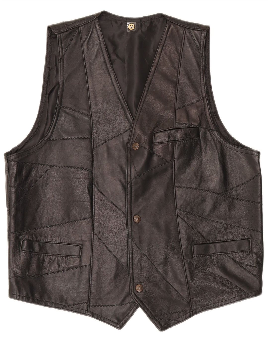 VINTAGE Mens Waistcoat Medium Black Patchwork