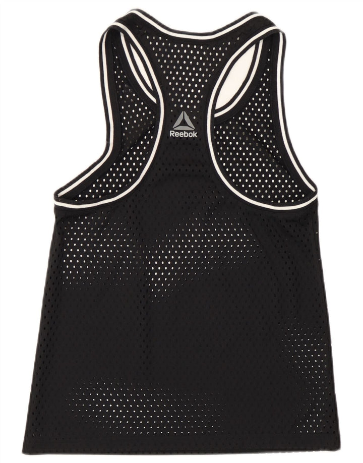 Reebok Dame Se Through Grafisk Vest Top UK 4/6 XS Sort Polyester