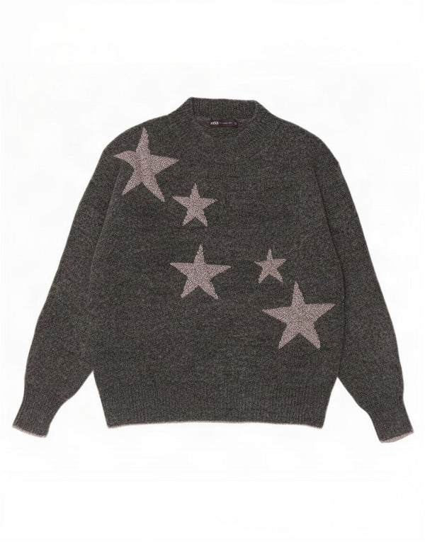 Marks & Spencer Dame Grafisk Turtle Neck Jumper Sweater UK 6 XS Grå