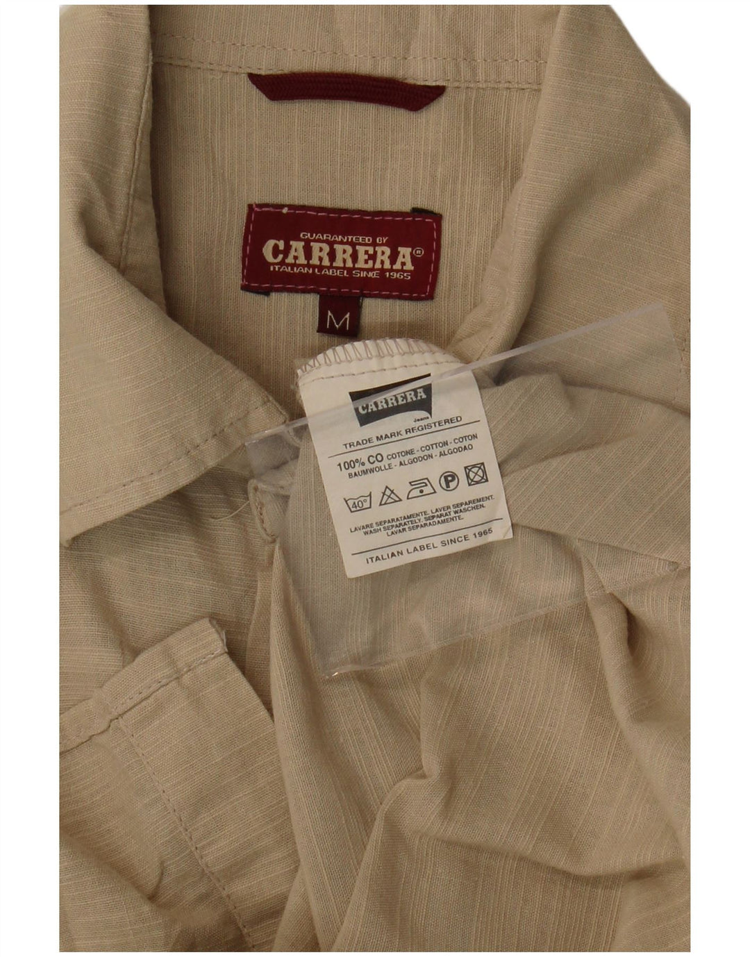 CARRERA Kortærmet Herreskjorte Medium Beige Nålestribet Bomuld