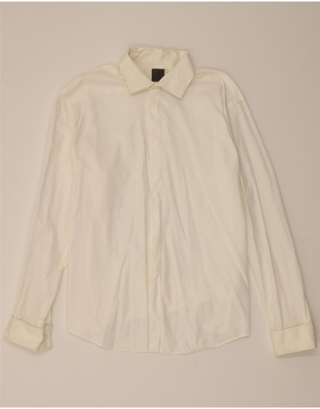 CALVIN KLEIN Mens Slim Fit Shirt Size 43 Large White Pinstripe Vintage Calvin Klein and Second-Hand Calvin Klein from Messina Hembry 
