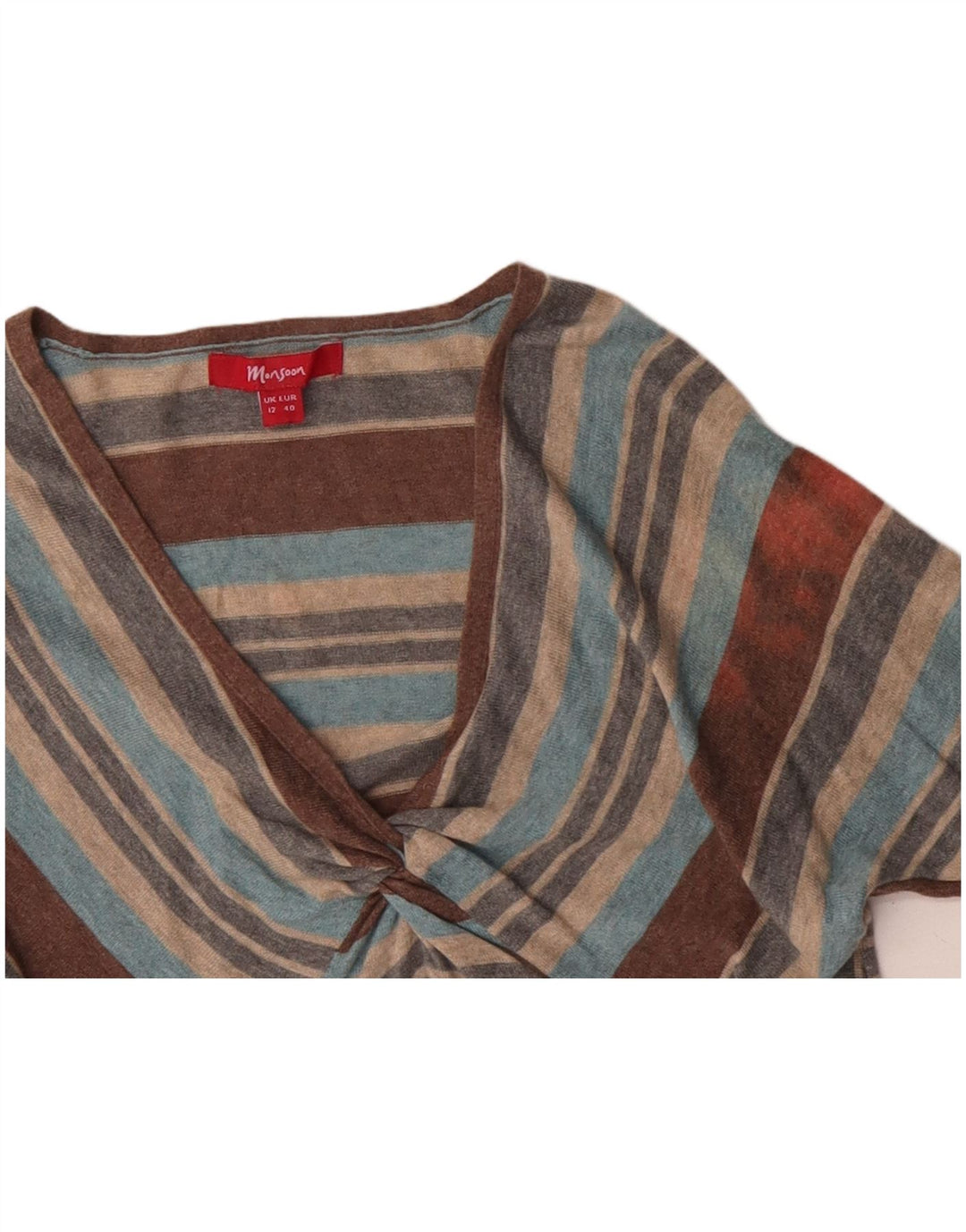 MONSOON Dame V-hals sweater UK 12 Medium Flerfarvet Stribet