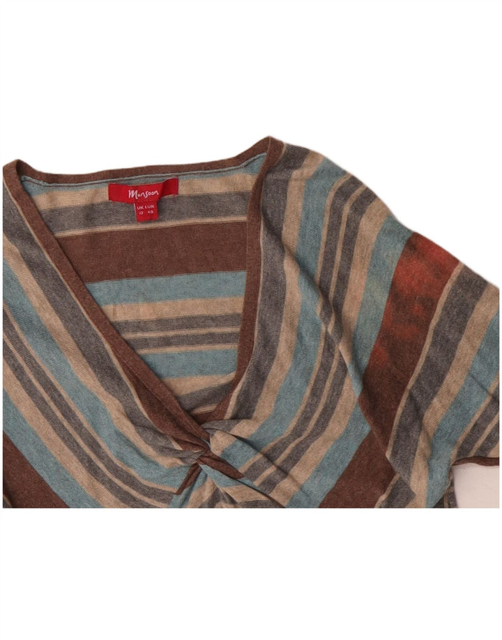 MONSOON Dame V-hals sweater UK 12 Medium Flerfarvet Stribet