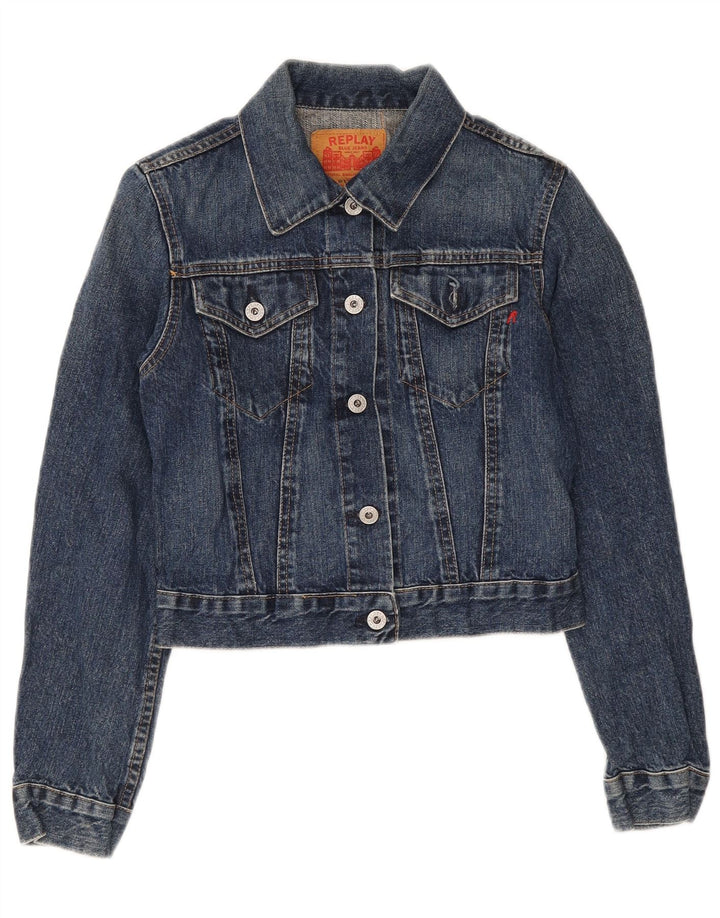 Replay Dame Crop Denim Jacket UK 8 Small Blue Cotton