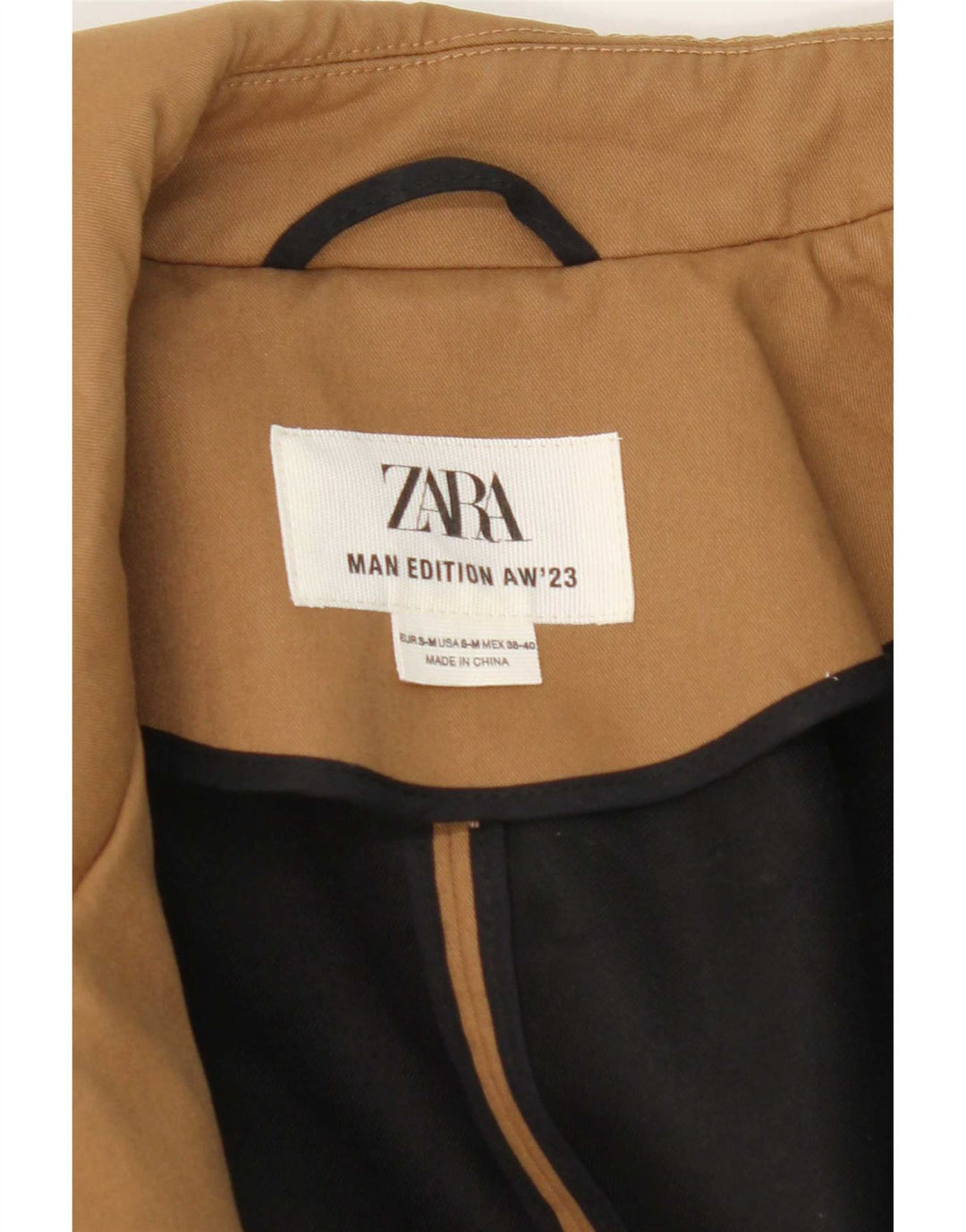 Zara Herre Overfrakke UK 38 Medium Beige Polyester