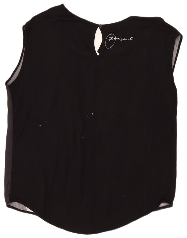 Desigual Dame ærmeløs bluse Top UK 18 XL Black Floral