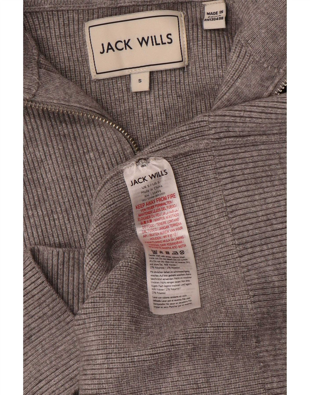 Jack Wills Herre lynlås-hals sweater lille grå viskose
