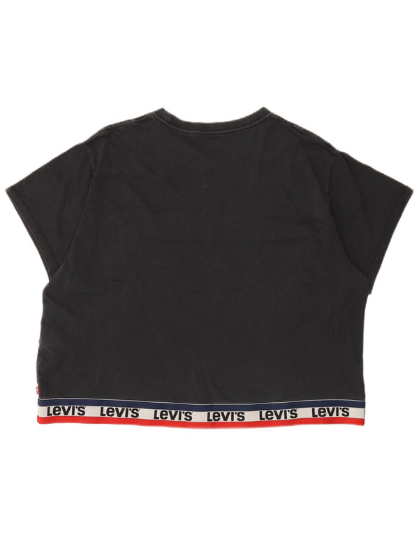 Levi's Womens Crop Oversized grafisk T-shirt top UK 16 Stor sort bomuld