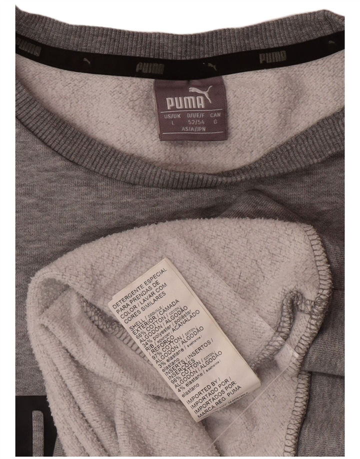 PUMA Grafisk sweatshirt til mænd, stor grå farveblok bomuld