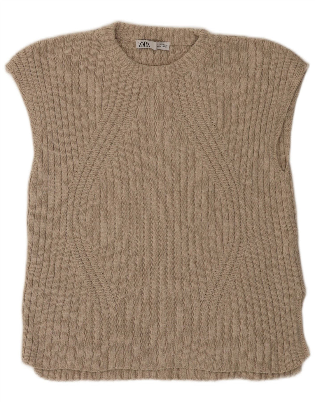 Zara Dame Vest Tank Top UK 16 Stor Beige Polyester