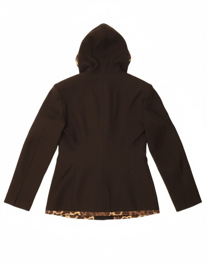 GATTINONI Womens Hooded Blazer Jacket IT 42 Medium Brown Animal Print