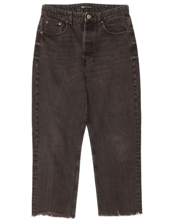 Zara Womens Crop Højtaljede tilspidsede jeans EU 42 Large W32 L26 Sort Bomuld