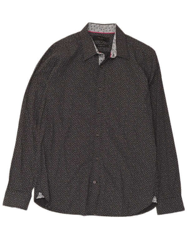 Ted Baker Herre abstrakt mønster Slim Fit skjorte størrelse 15 1/2 Medium Sort