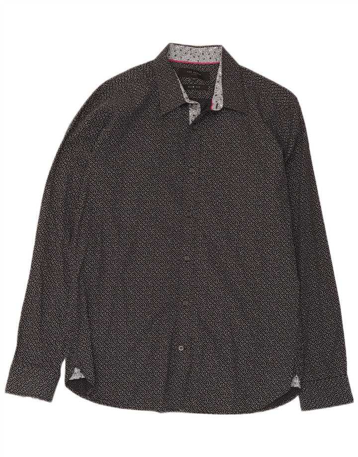Ted Baker Herre abstrakt mønster Slim Fit skjorte størrelse 15 1/2 Medium Sort