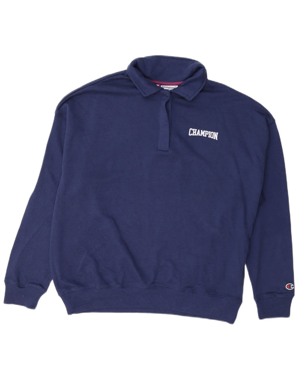 Champion Womens Oversized Polo Neck Sweatshirt Jumper UK 16 Large Navy Blue