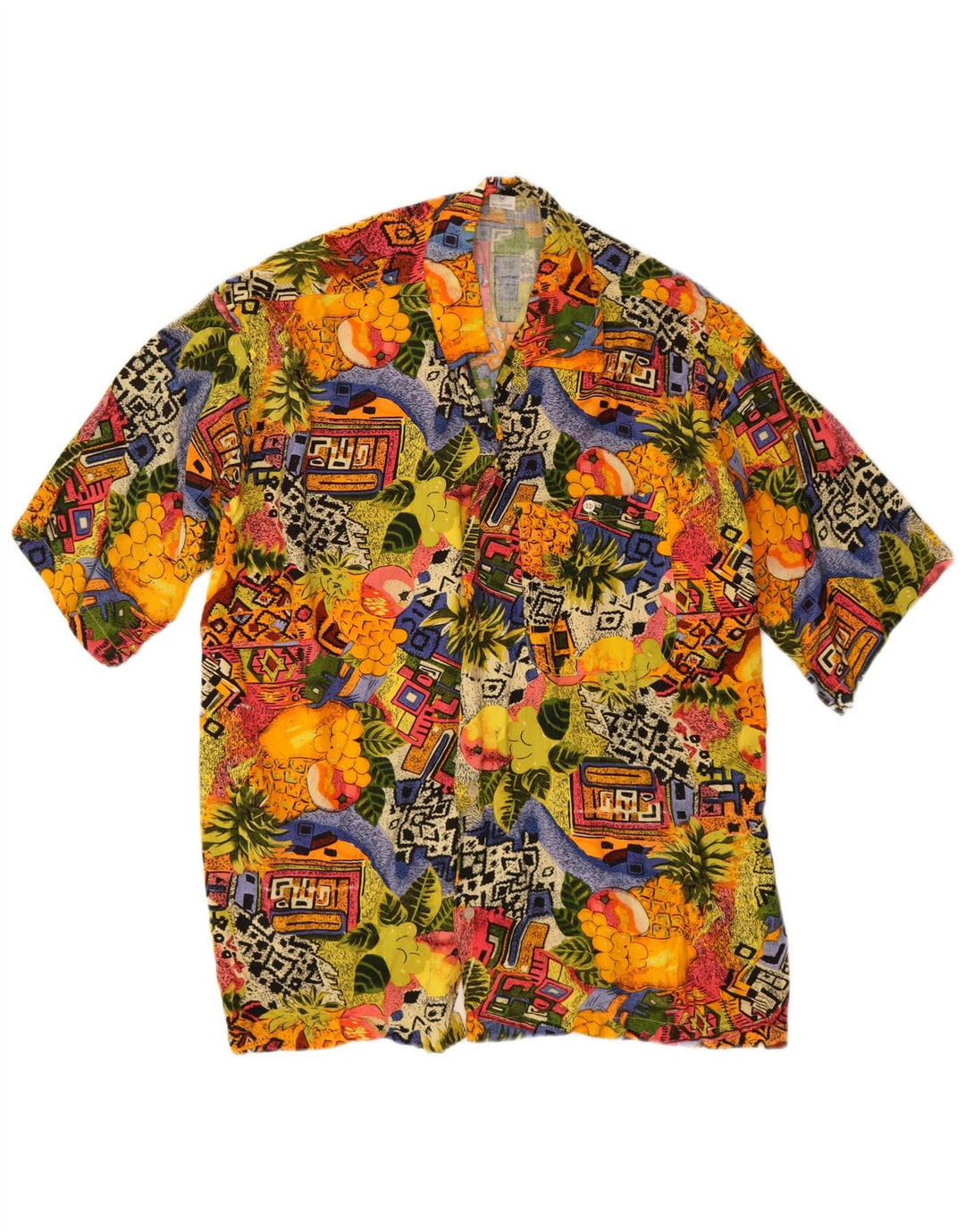Vintage Kortærmet Herreskjorte Medium Flerfarvet Floral Tropical
